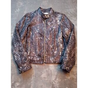 Eric Casual Snakeprint Jacket Womens Sz 4 Moto Animal Print Shiny Full Zip Biker